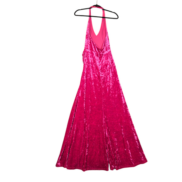 Lulus Womens Small Pink Velvet Maxi Dress Halter Slit Formal Prom Stretch NYE - Picture 10 of 16